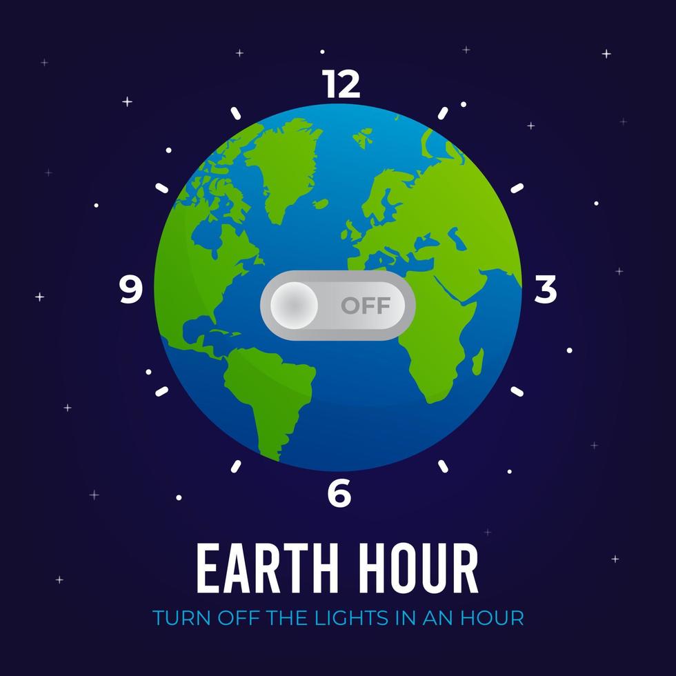 dia da hora da terra com ilustração do globo do tempo no fundo da noite da vista vetor