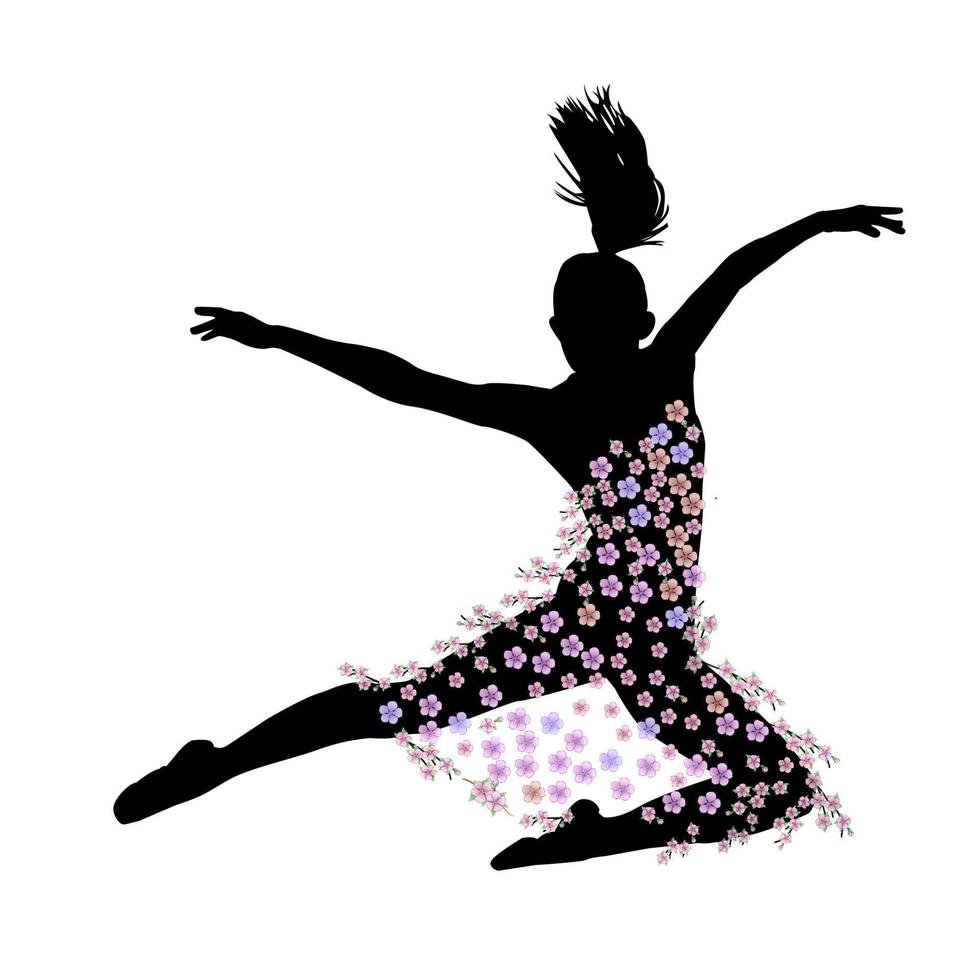 silhueta de uma bailarina em um pacote de flores vetor