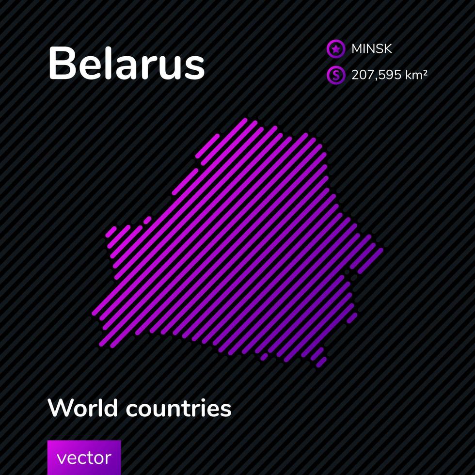 mapa abstrato vetorial da Bielo-Rússia com textura listrada violeta e fundo escuro listrado vetor