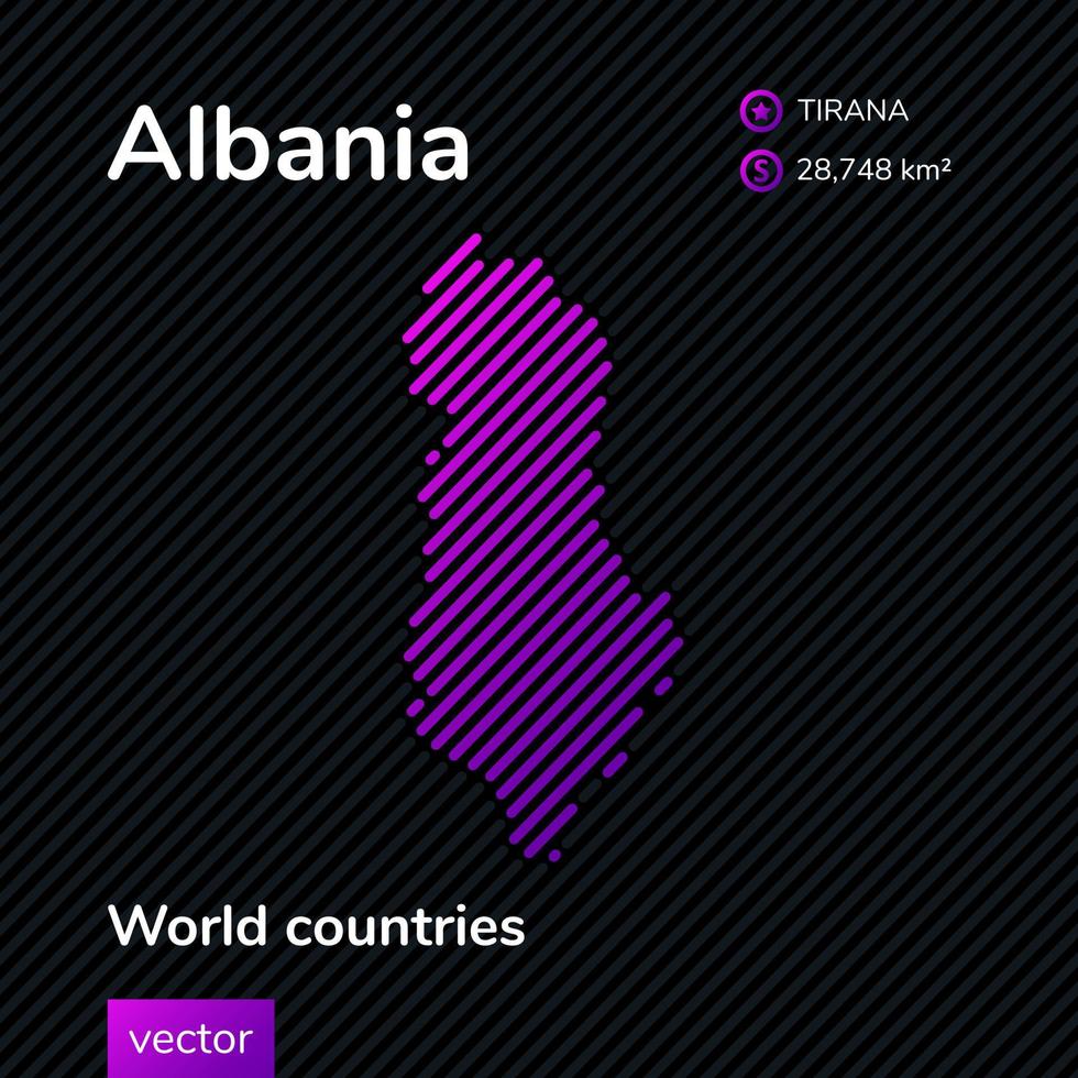 mapa abstrato vetorial da Albânia com textura listrada violeta e fundo escuro listrado vetor