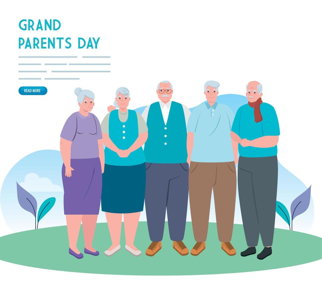 banner de feliz dia dos avós com idosos ao ar livre vetor