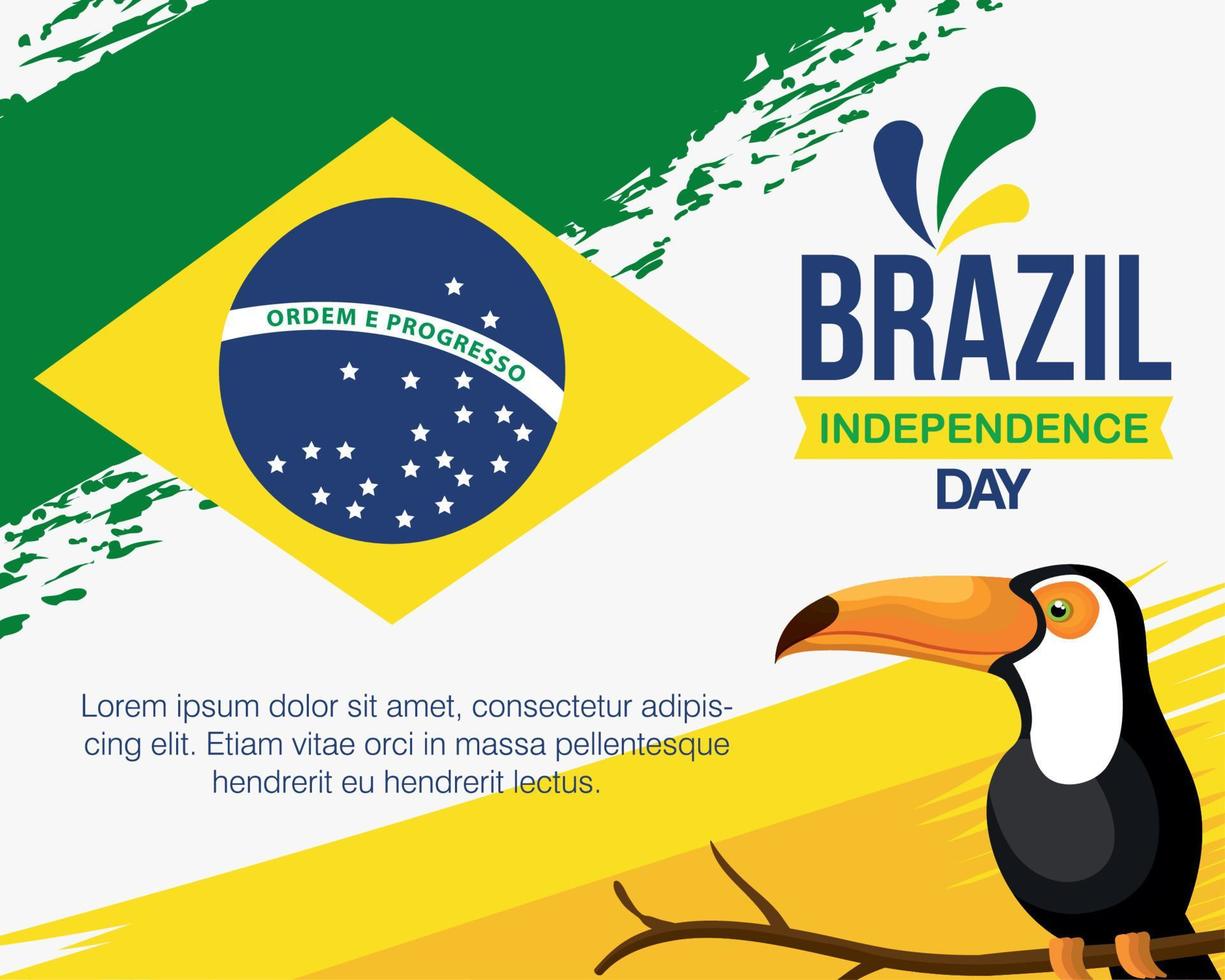 7 de setembro, bandeira de celebração do dia da independência do brasil com tucano vetor