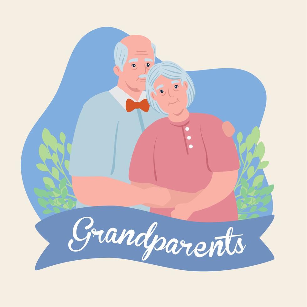 feliz dia dos avós com lindo casal mais velho e decoração de folhas vetor