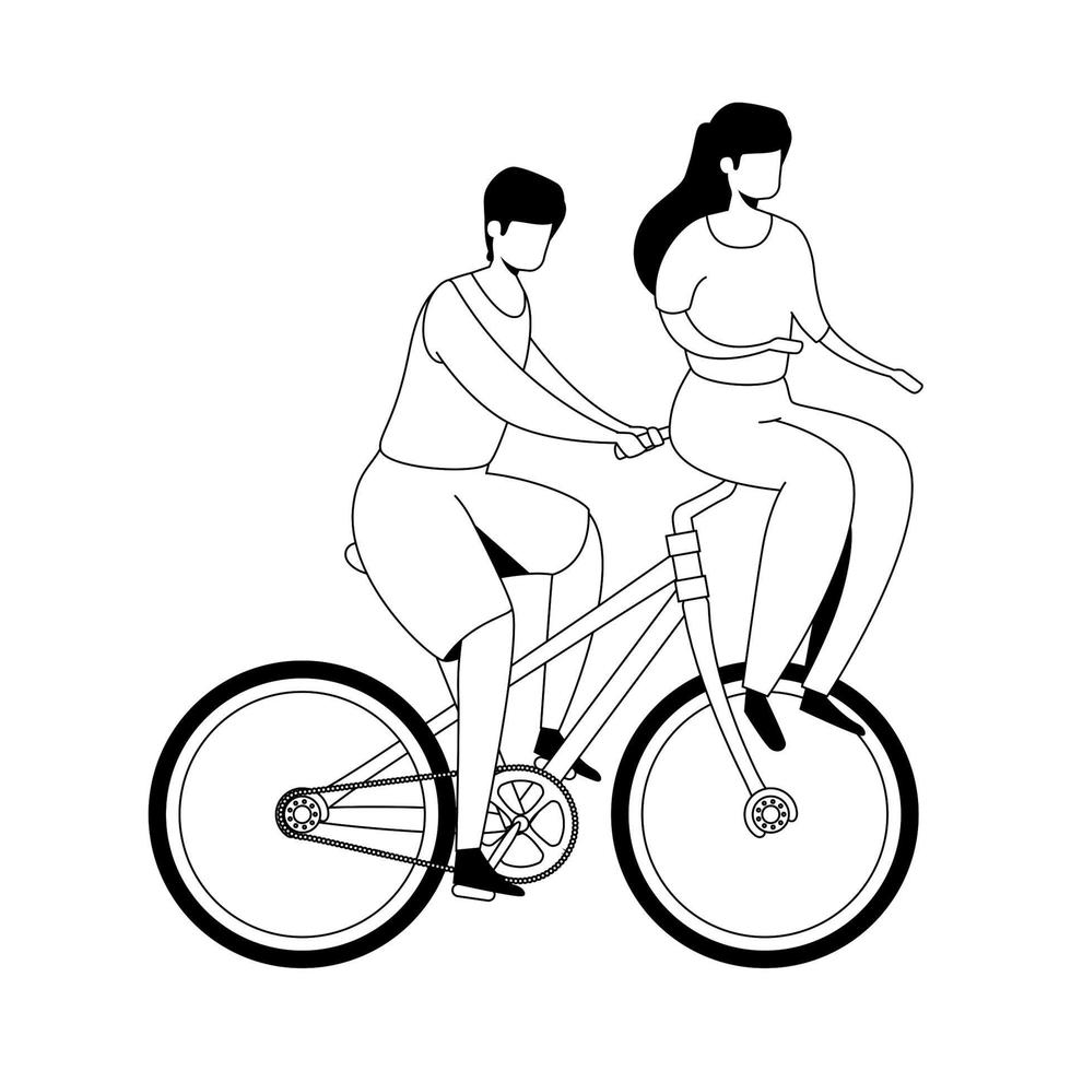 casal no ícone de personagem de avatar de bicicleta vetor