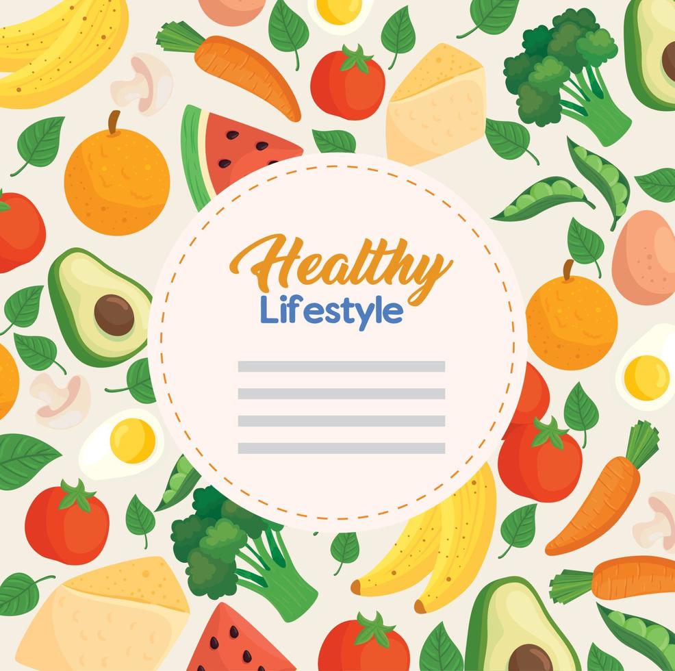 estilo de vida saudável de banner, com legumes e frutas, conceito de comida saudável vetor