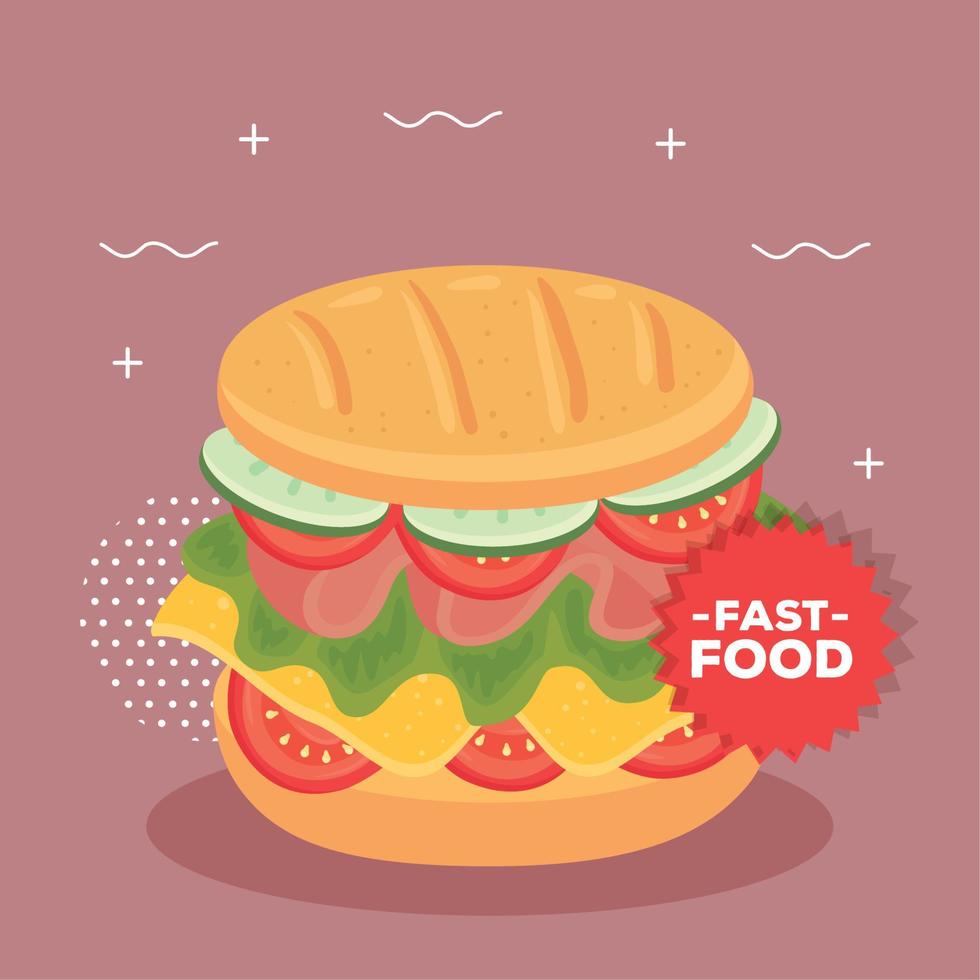 cartaz de fast food, com delicioso sanduíche vetor
