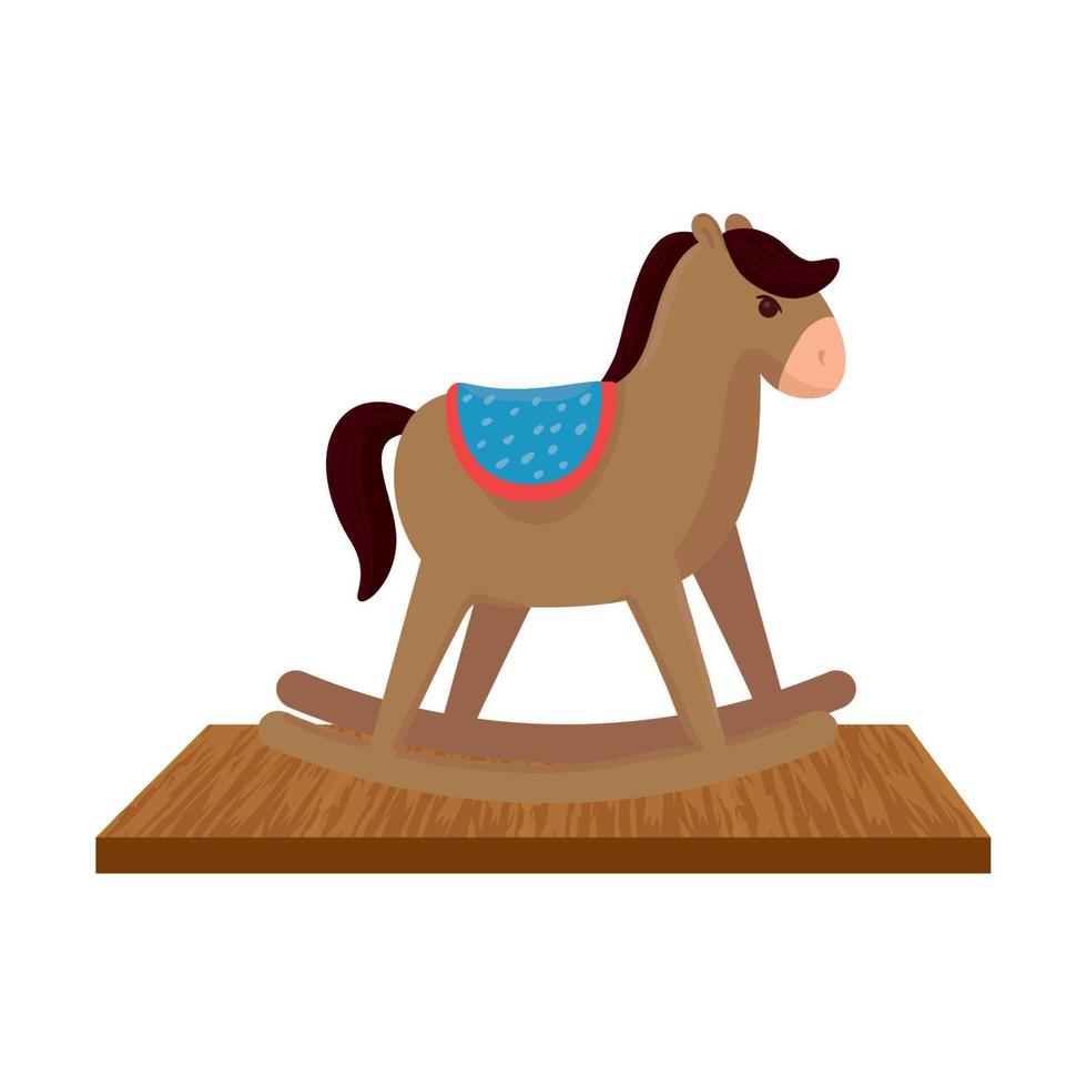 cavalo de balanço de madeira, brinquedo infantil, na mesa de madeira vetor