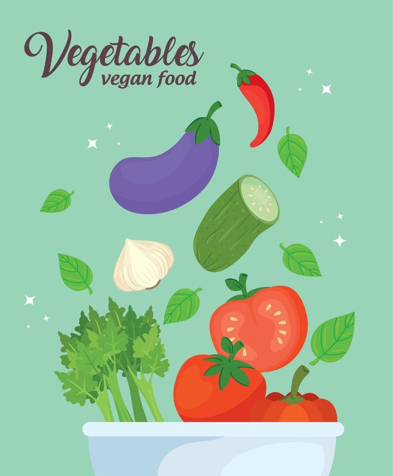 banner com legumes na tigela, conceito de comida saudável vetor