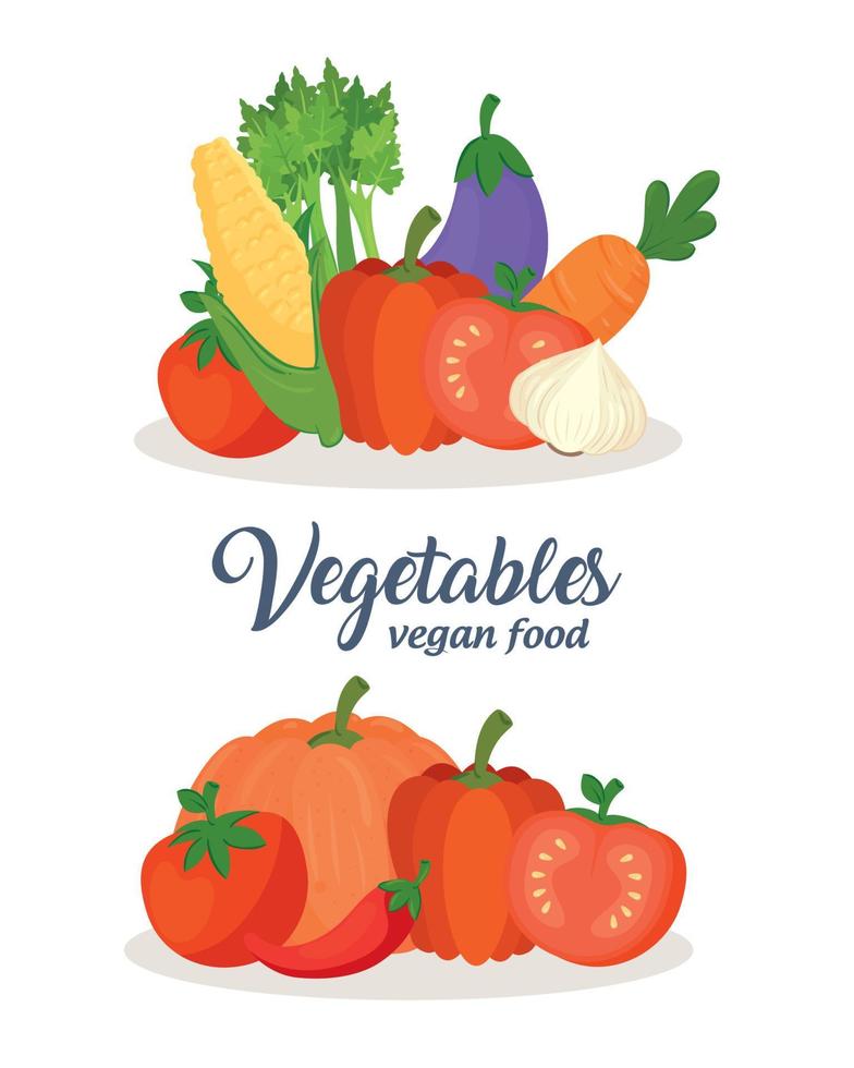 banner com conjunto de legumes, conceito de comida vegana vetor