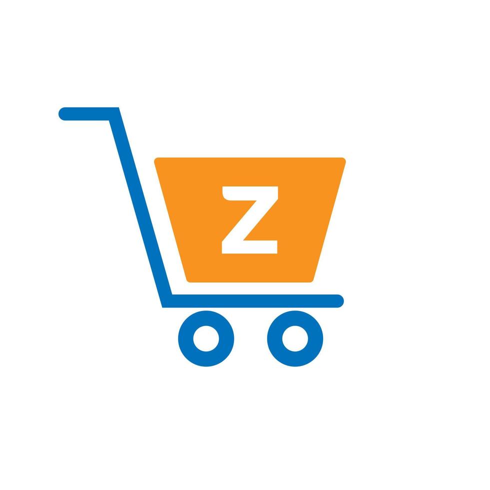 carrinho de compras de carrinho de letra z. modelo inicial de conceito de logotipo online e de compras vetor