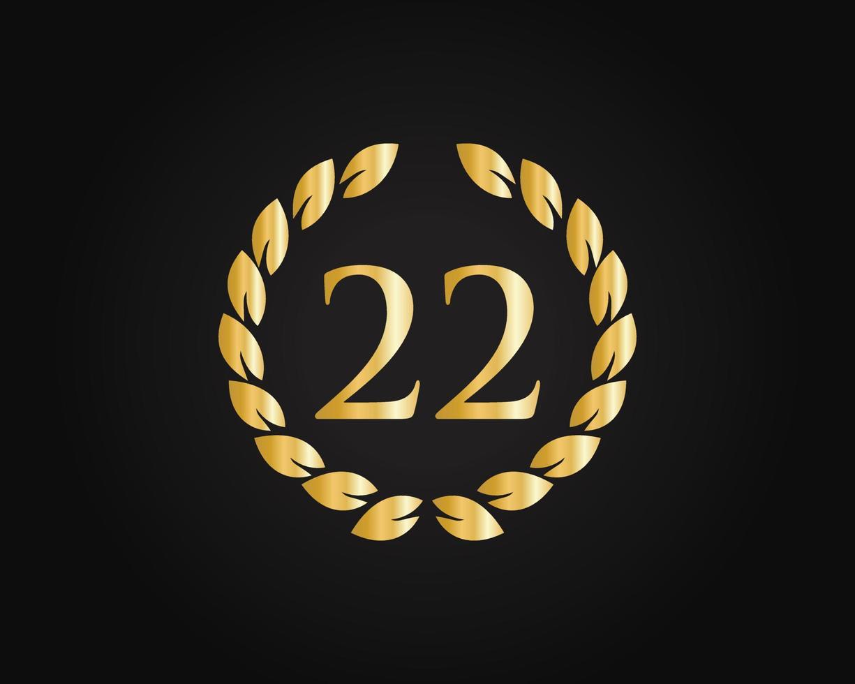 logotipo de aniversário de 22 anos com anel de ouro isolado em fundo preto, para comemoração de aniversário, aniversário e empresa vetor