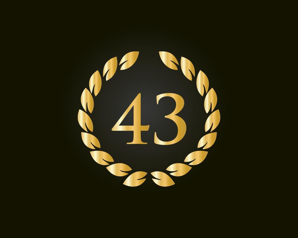 logotipo de aniversário de 43 anos com anel de ouro isolado em fundo preto, para aniversário, aniversário e celebração da empresa vetor