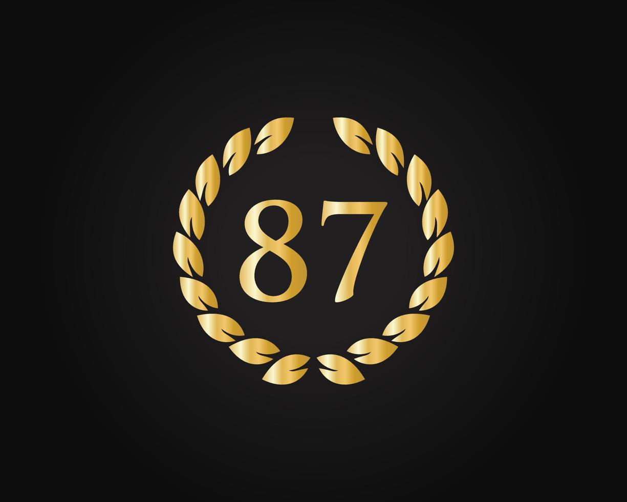 logotipo de aniversário de 87 anos com anel de ouro isolado em fundo preto, para aniversário, aniversário e celebração da empresa vetor