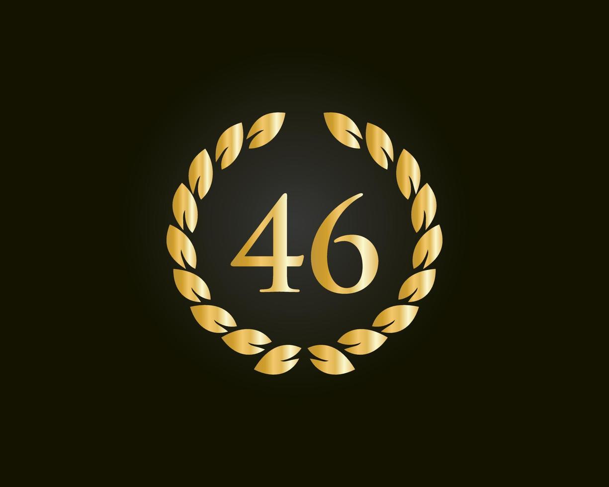 logotipo de aniversário de 46 anos com anel de ouro isolado em fundo preto, para aniversário, aniversário e celebração da empresa vetor