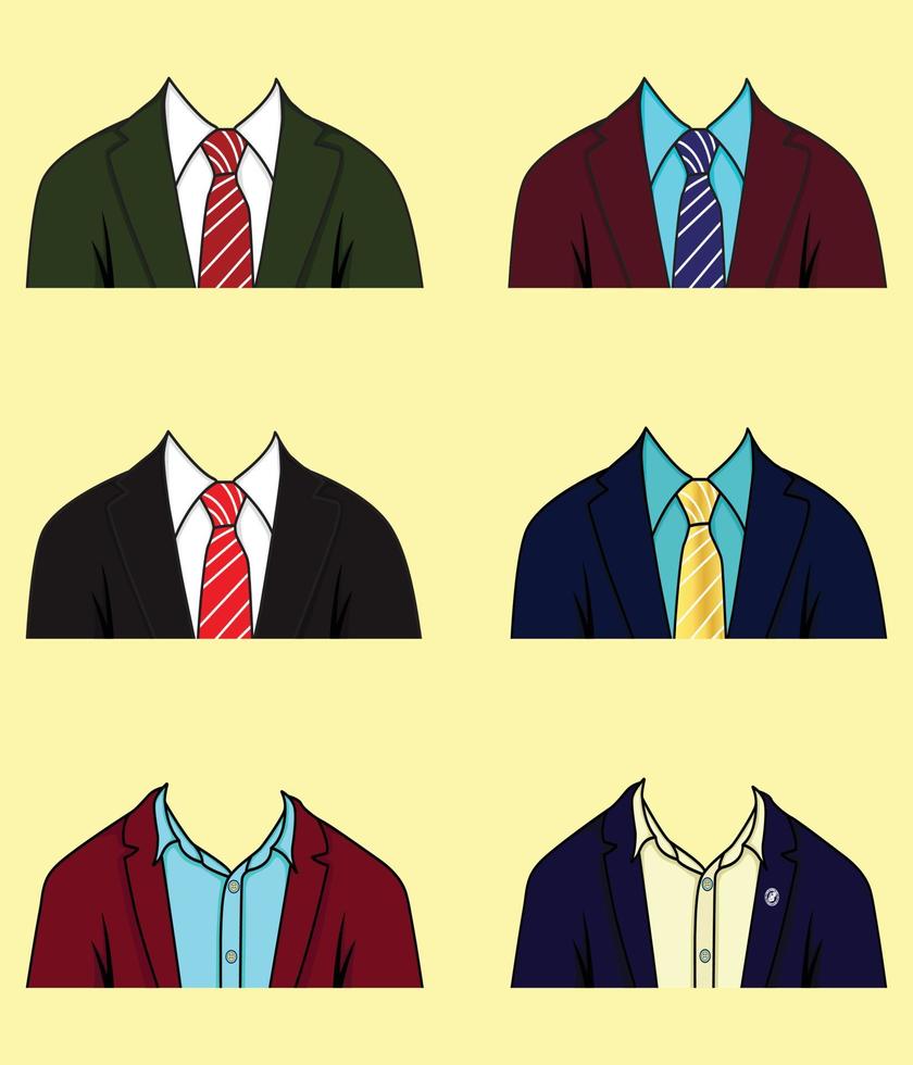 um código de vestimenta de jaqueta e gravata, que pode ser usado como acessórios de tecido, características, ativos, que podem ser colocados em qualquer personagem principal e usá-lo como características para sua coleção NFT. vetor