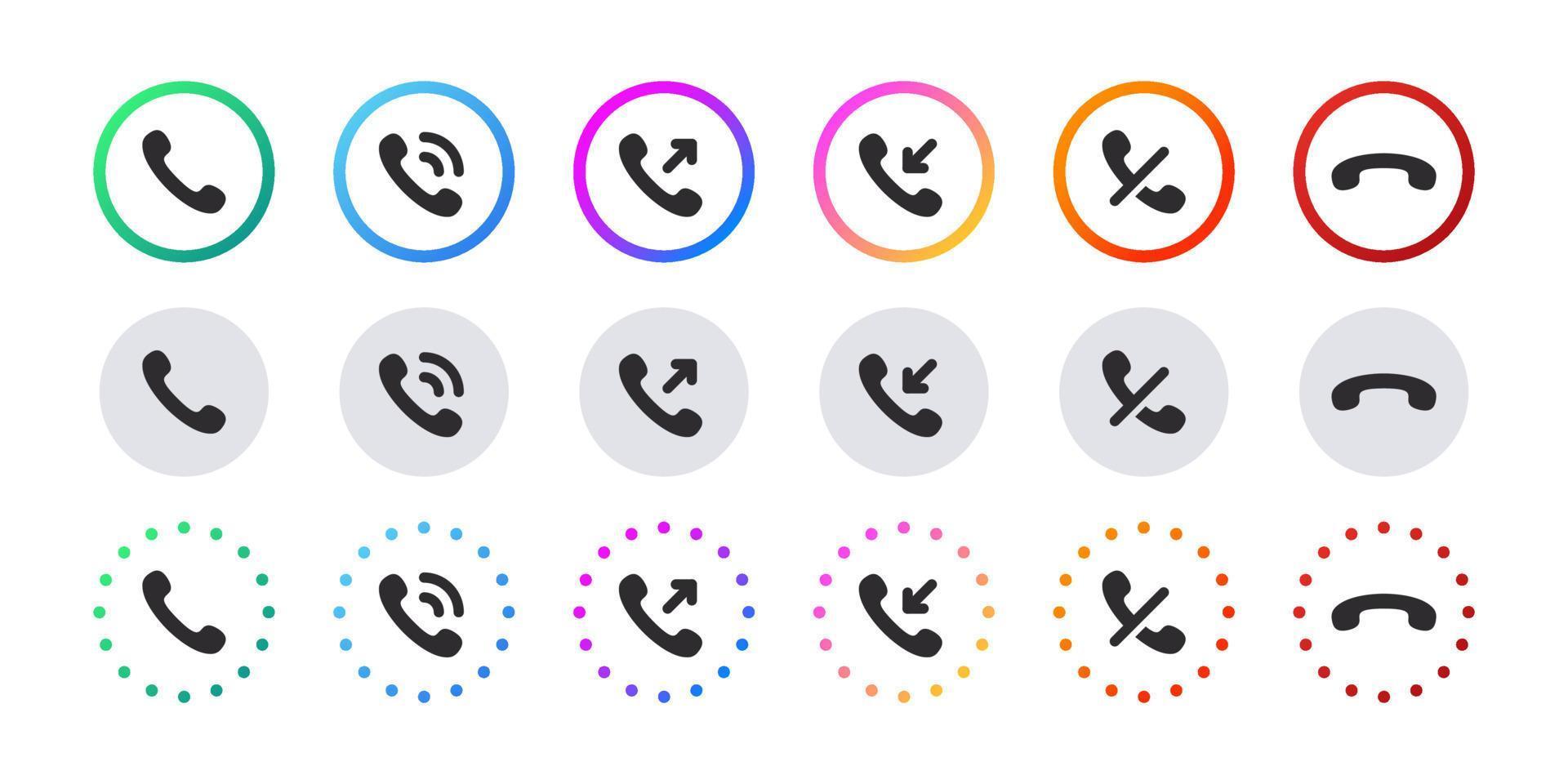 conjunto de ícones de chamada. ícones de função de chamada. os ícones de chamada telefônica aceitam e recusam. imagens vetoriais vetor