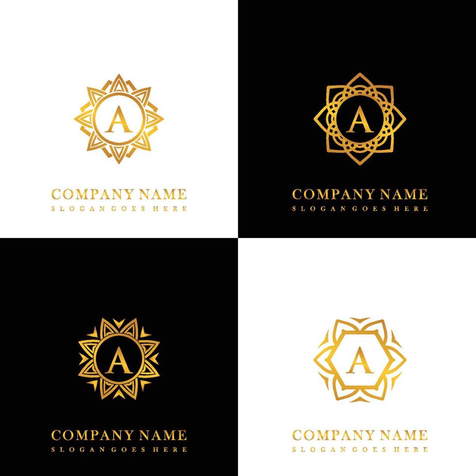 coleção de logotipo inicial a com ornamento de mandala de luxo para casamento, spa, hotel, logotipo de cuidados de beleza vetor