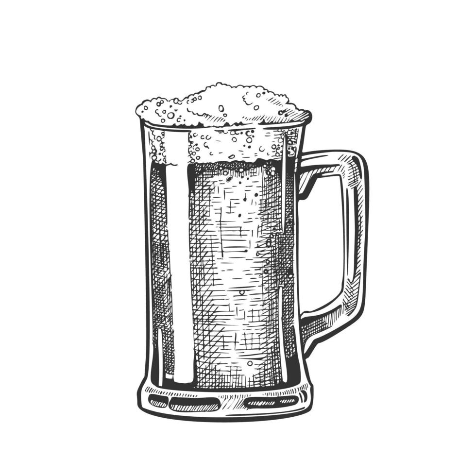 caneca desenhada à mão com vetor de bebida de cerveja bolha de espuma