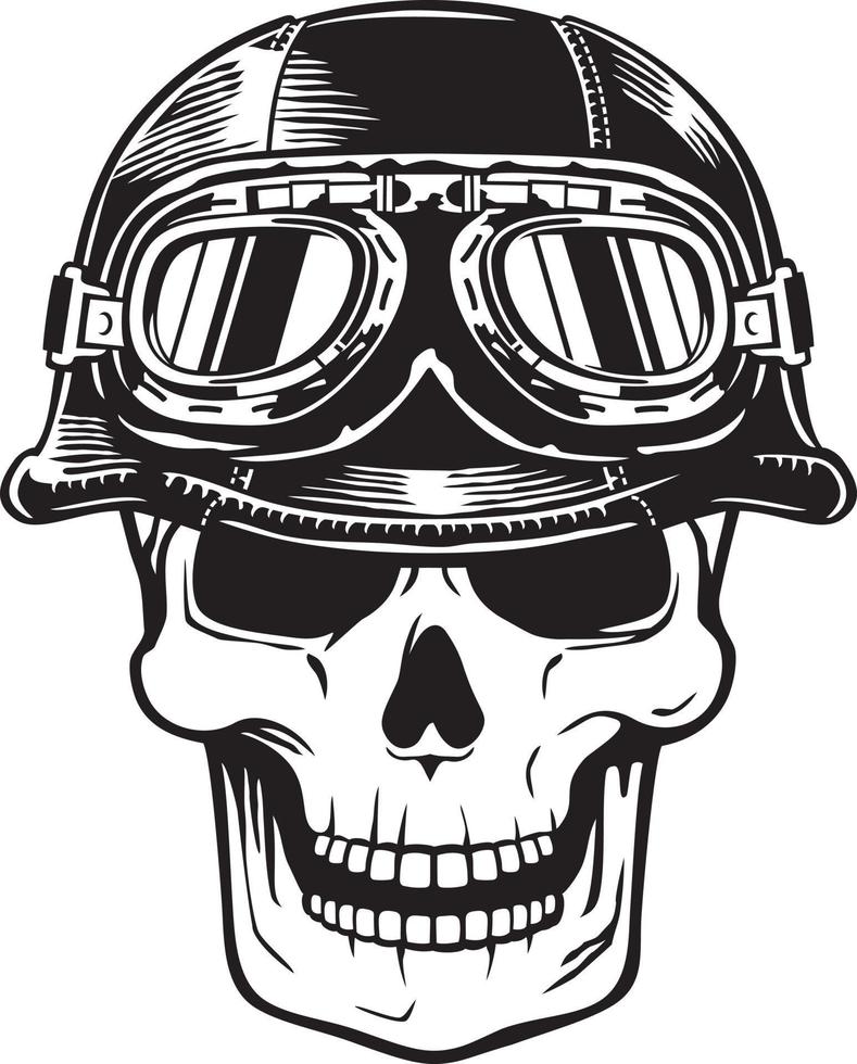 crânio de motociclista com capacete de moto e googles. ícone vintage de moto. design retrô de estilo antigo. ilustração vetorial. vetor