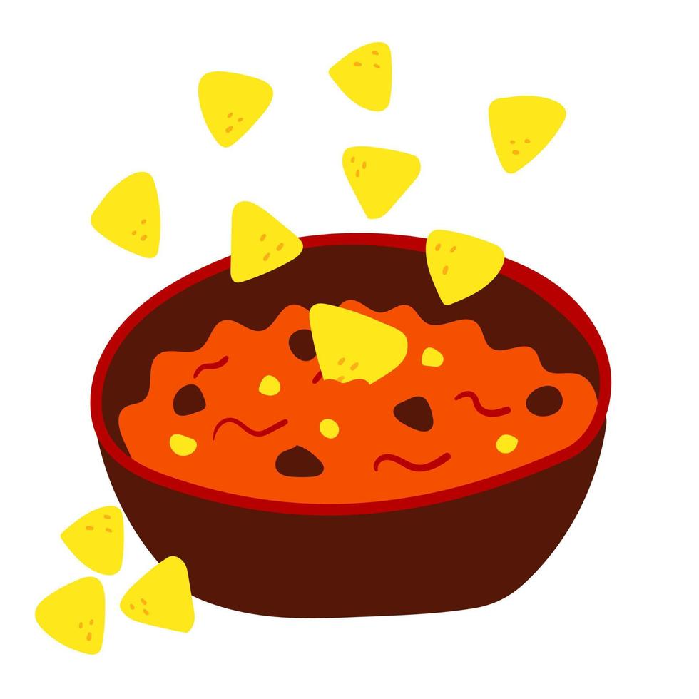 nachos chips com chili con carne. comida tradicional da cozinha mexicana. ilustração vetorial plana vetor