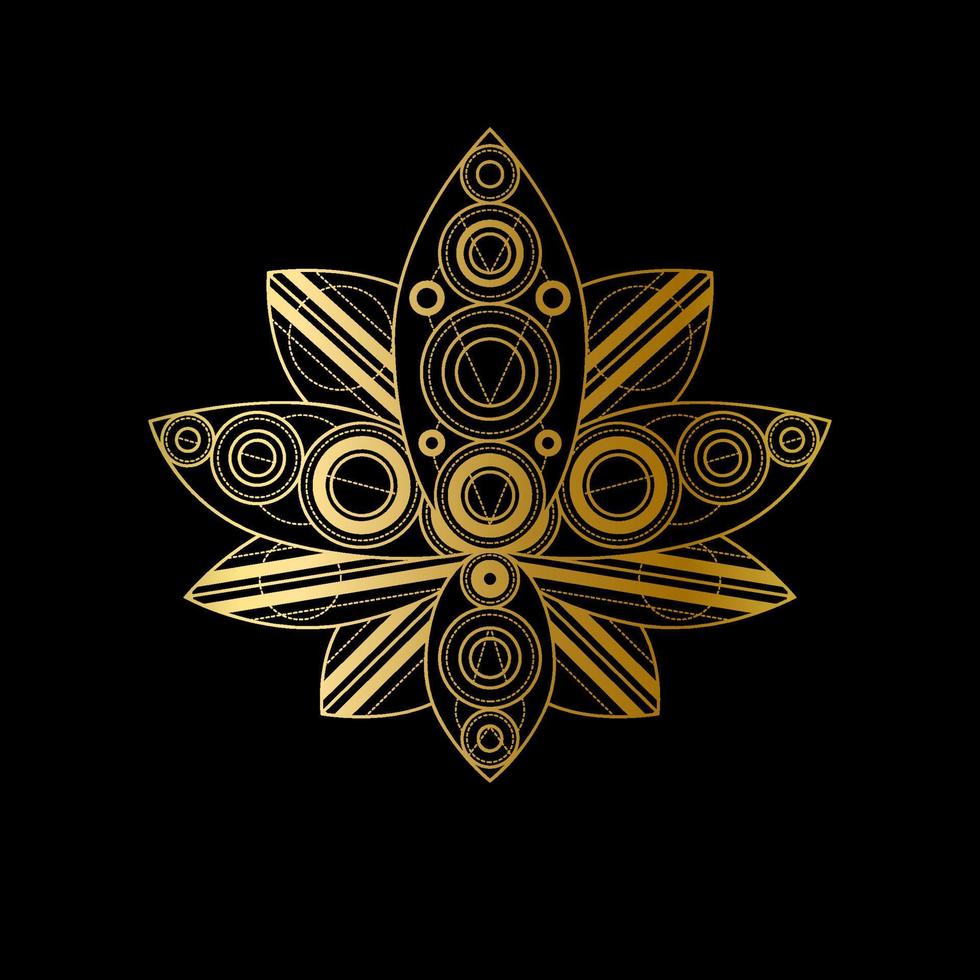 flor de lótus com ilustração linear geométrica de ornamento abstrato dourado vetor