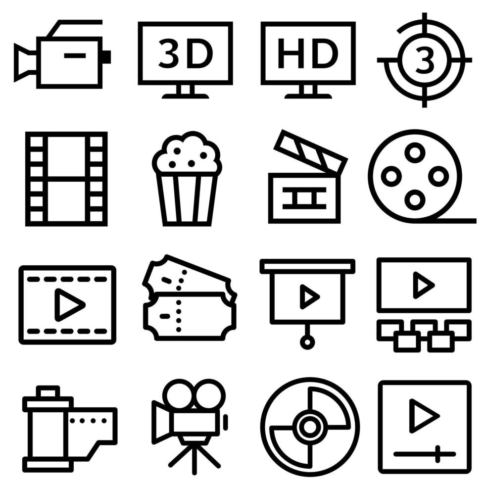 conjunto de ícones de vetor de cinema. coleção de símbolos de ilustração de filme. sinal ou logotipo da casa de cinema.