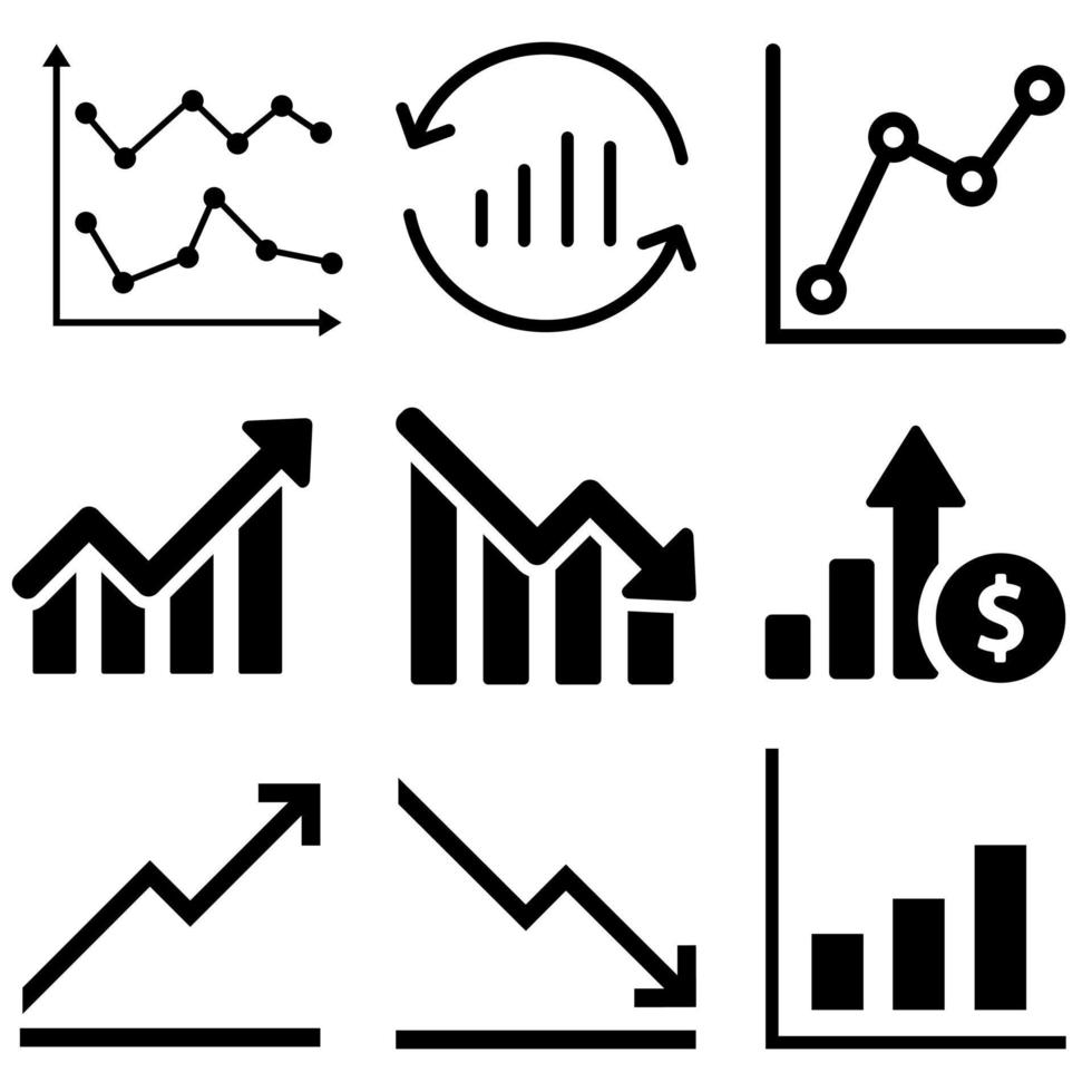 conjunto de vetores de ícone de gráfico. coleção de sinais de ilustração de análise. símbolo de análise ou logotipo.
