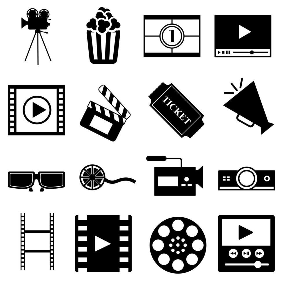 conjunto de ícones de vetor de cinema. coleção de símbolos de ilustração de filme. sinal ou logotipo da casa de cinema.