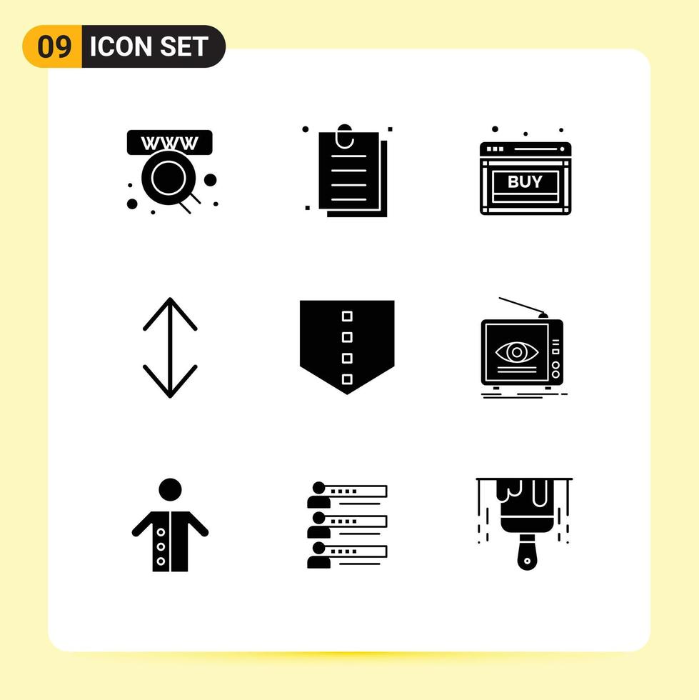 conjunto de 9 sinais de símbolos de ícones de interface do usuário modernos para proteção de anúncios elementos de design de vetores editáveis de seta de escala de desconto