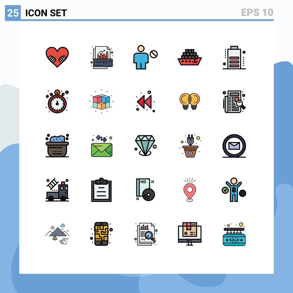 25 interface do usuário pacote de cores planas de linha cheia de sinais e símbolos modernos de carga navio-tanque avatar navio humano editável elementos de design vetorial vetor