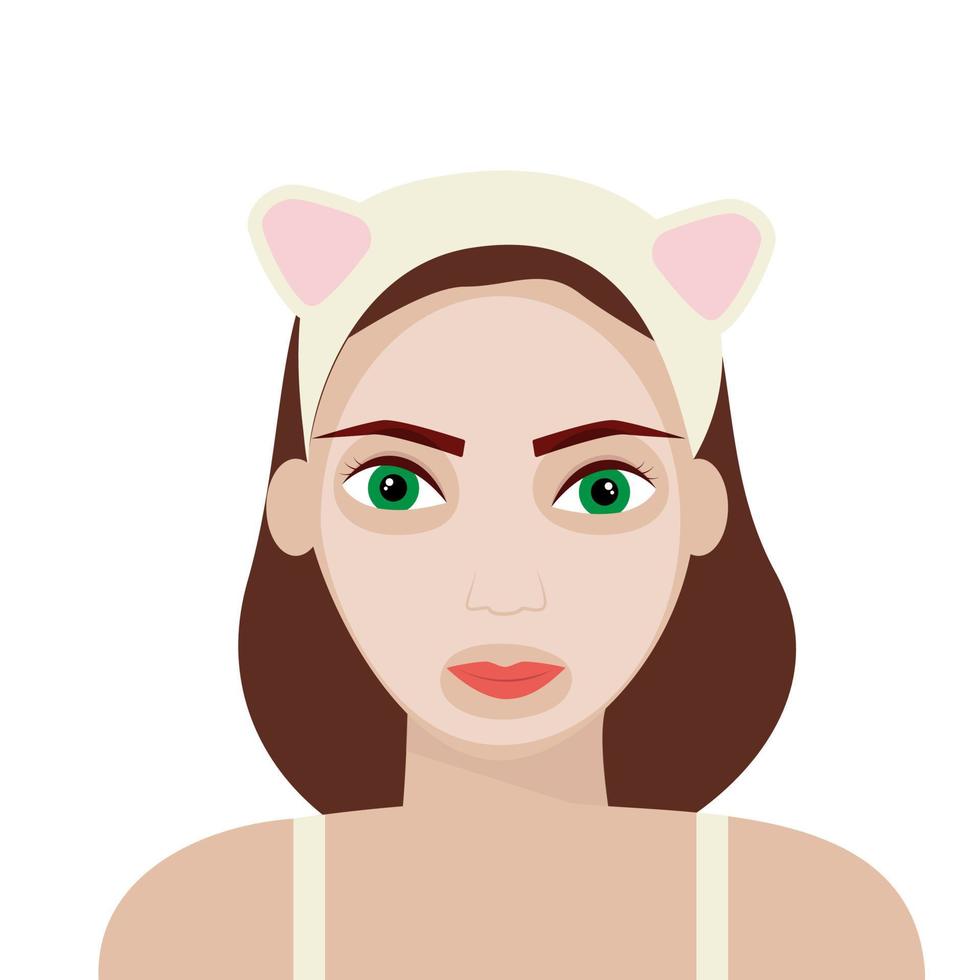 menina com máscara cosmética e bandana com orelhas de gato vetor