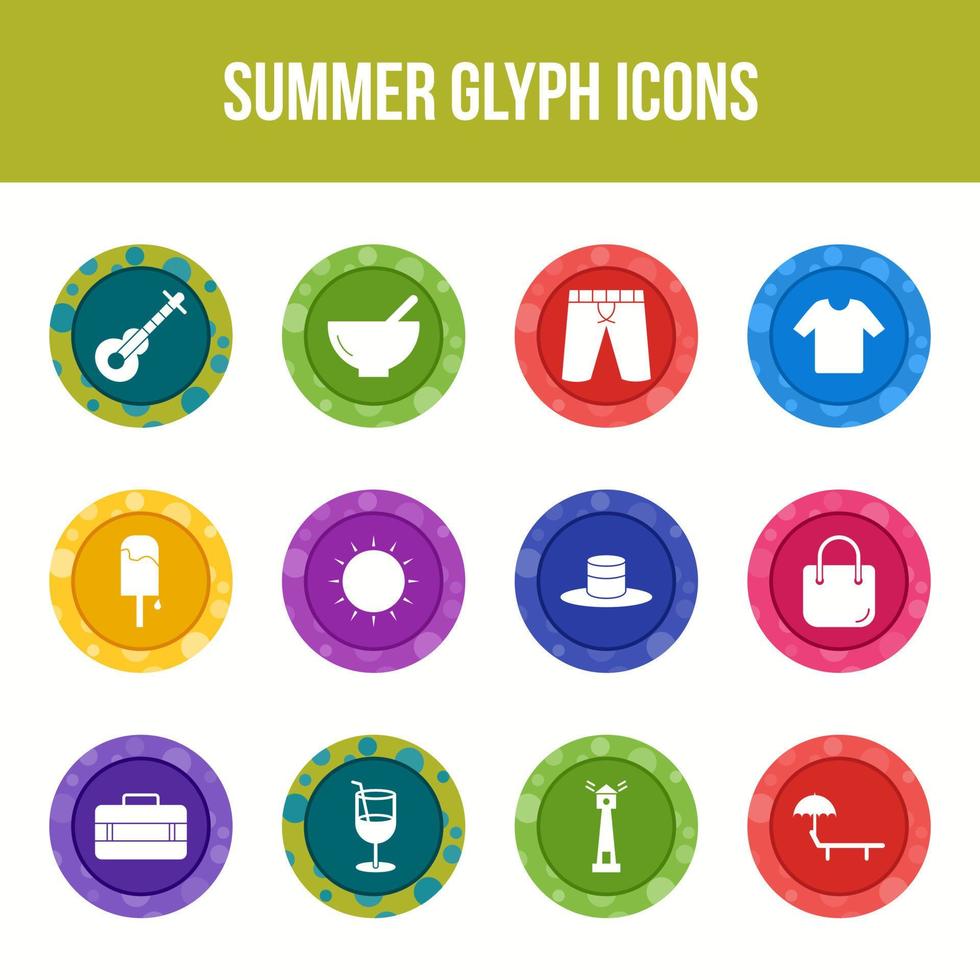 conjunto exclusivo de ícones de glifos vetoriais de verão vetor