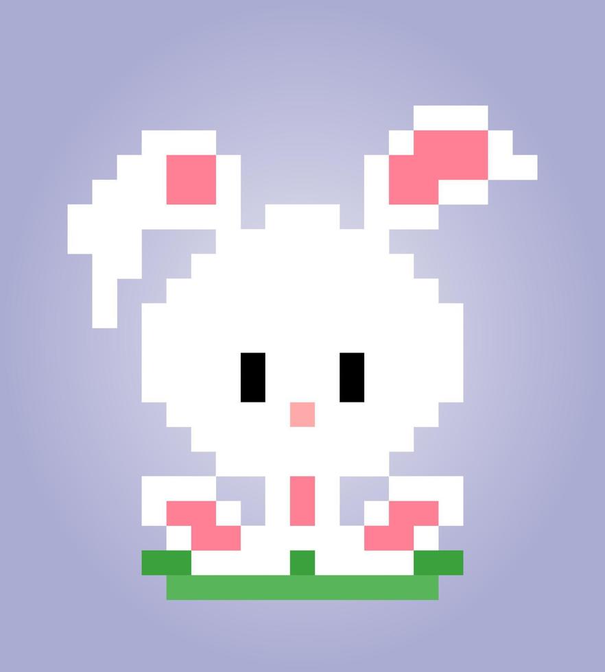 Coelho de 8 bits de pixels. animais para ativos de jogos e padrões de ponto cruz em ilustrações vetoriais. vetor