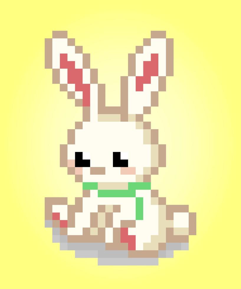 Coelho de 8 bits de pixels. animais para ativos de jogos e padrões de ponto cruz em ilustrações vetoriais. vetor