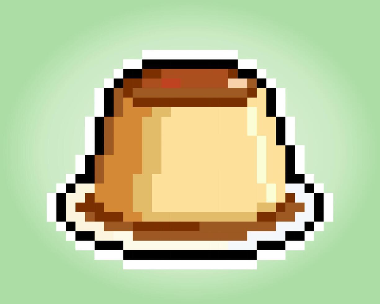 pixel de 8 bits de um pudim. alimentos para ativos de jogos e padrões de ponto cruz em ilustrações vetoriais. vetor