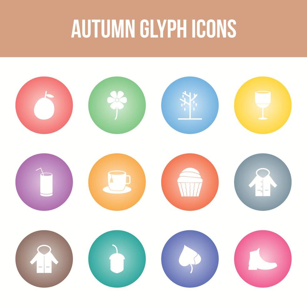 conjunto exclusivo de ícones de glifos vetoriais de outono vetor