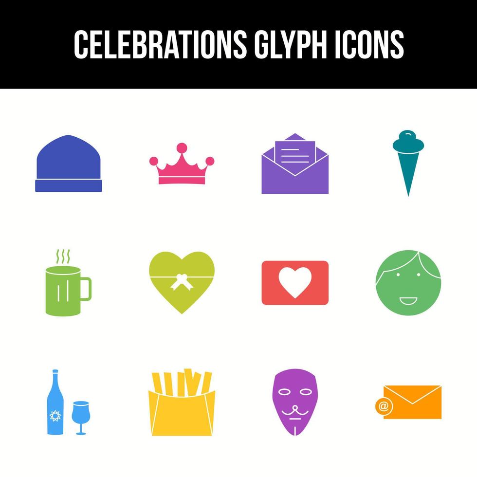 conjunto exclusivo de ícones de glifos vetoriais de celebração vetor
