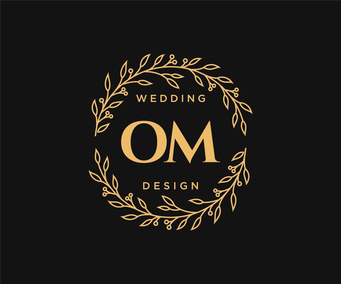 coleção de logotipos de monograma de casamento de letras iniciais om, modelos modernos minimalistas e florais desenhados à mão para cartões de convite, salve a data, identidade elegante para restaurante, boutique, café em vetor