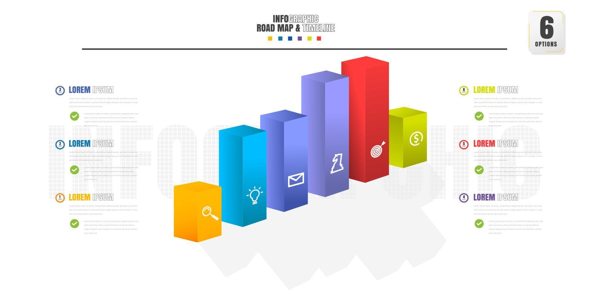 modelo de design de infográficos de linha do tempo com 6 opções, diagrama de processo. vetor