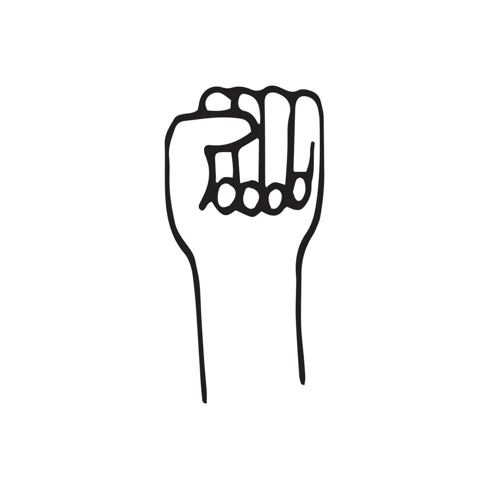 mão desenhada doodle ilustração de punho. projeto de conceito de mulheres. símbolos do feminismo e do movimento de positividade corporal. vetor