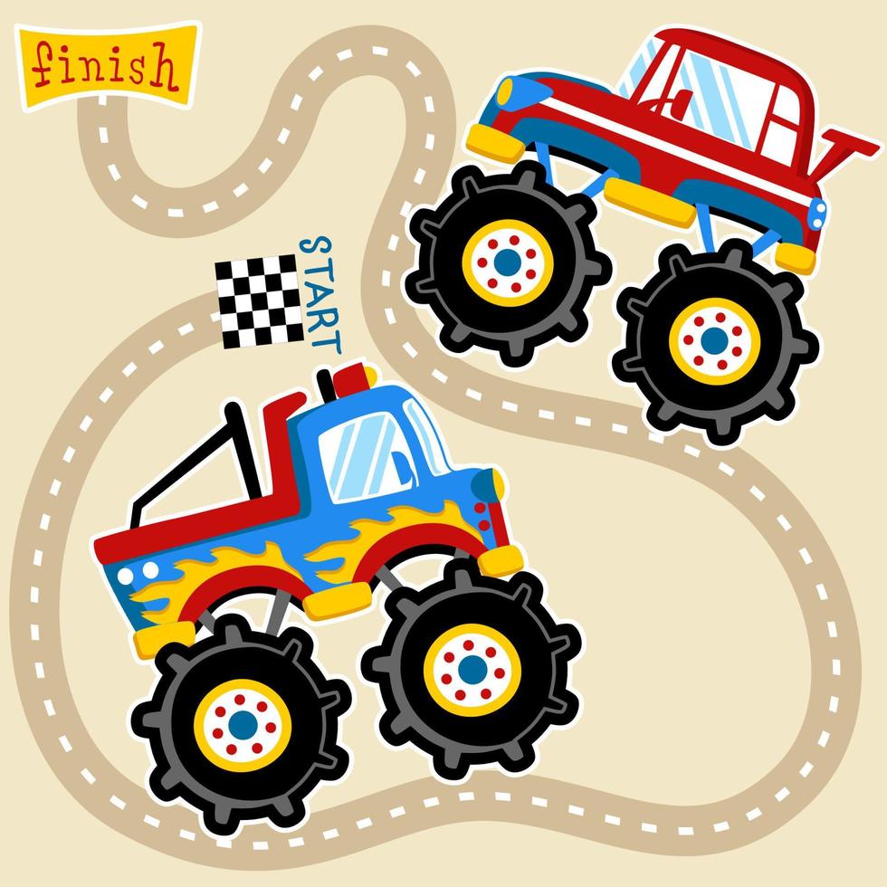 campeonato de monster trucks, ilustração de desenho vetorial vetor