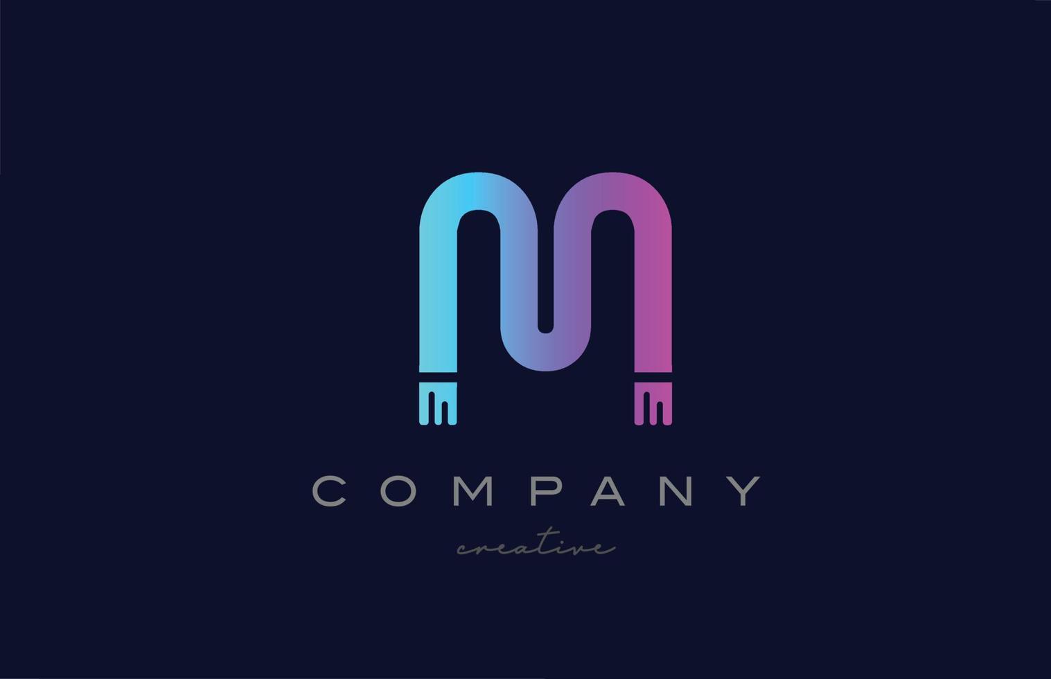 m design de ícone do logotipo da letra do alfabeto rosa e azul. modelo criativo adequado para uma empresa ou negócio vetor