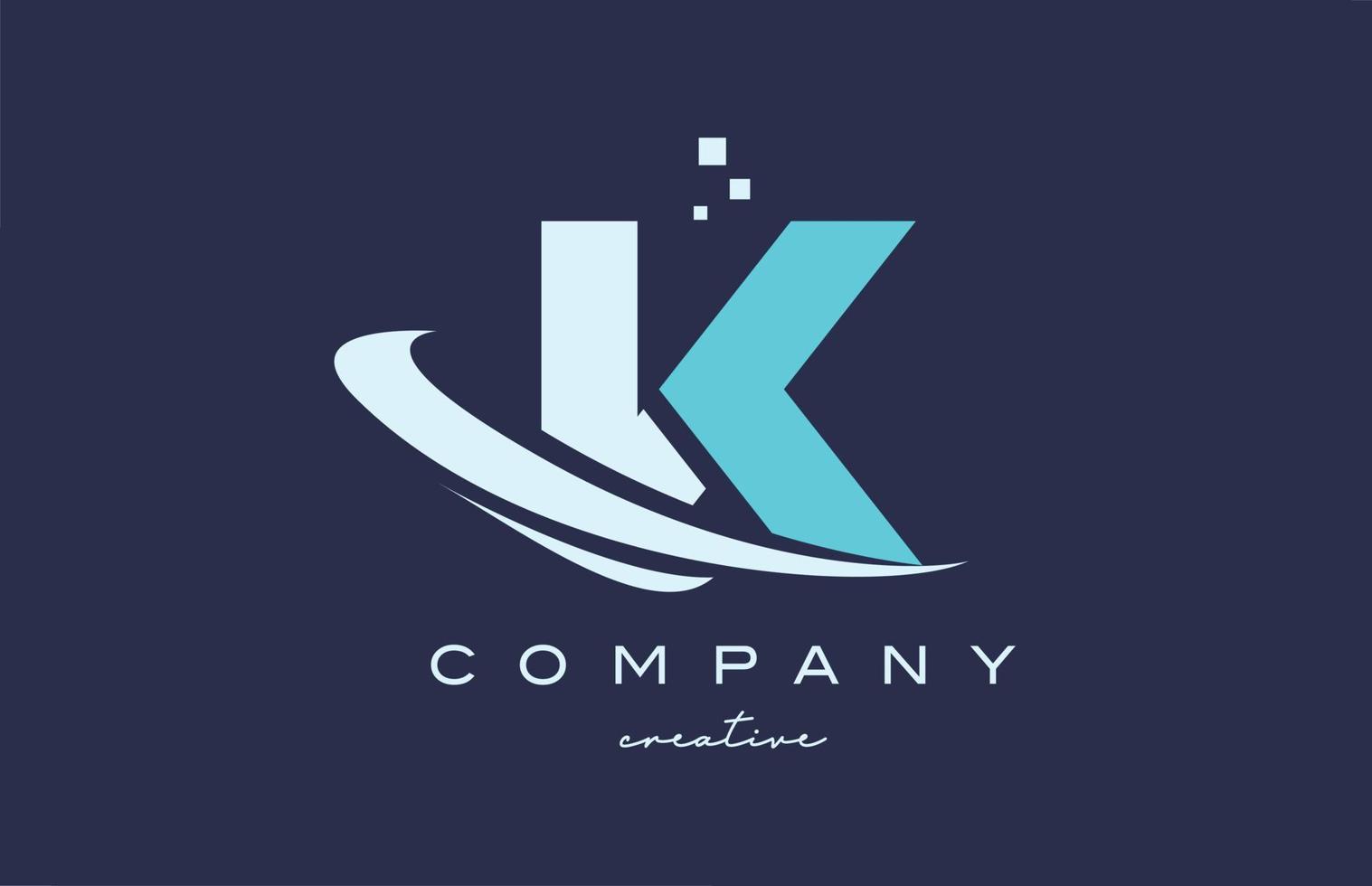 ícone do logotipo da letra do alfabeto branco azul k com swoosh. design adequado para uma empresa ou negócio vetor