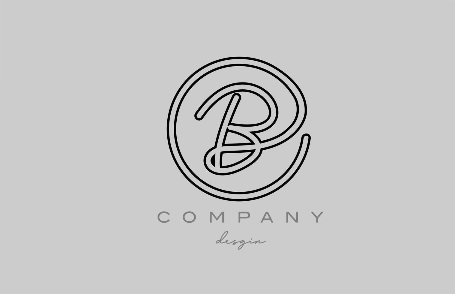 design de ícone do logotipo da letra do alfabeto b preto e cinza com linha. modelo manuscrito para negócios e empresa vetor