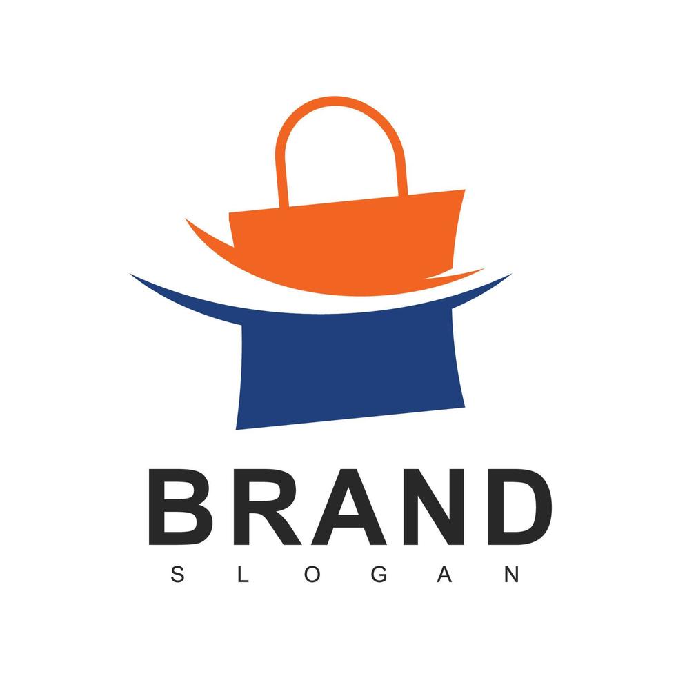 modelo de design de logotipo de loja online. desenho vetorial de sacola de compras. símbolo do mercado digital vetor
