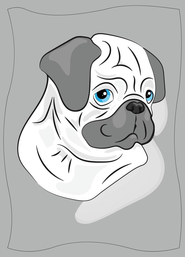 retrato de cachorro pug, lindo cachorro pug de olhos azuis, papel de parede abstrato vetor