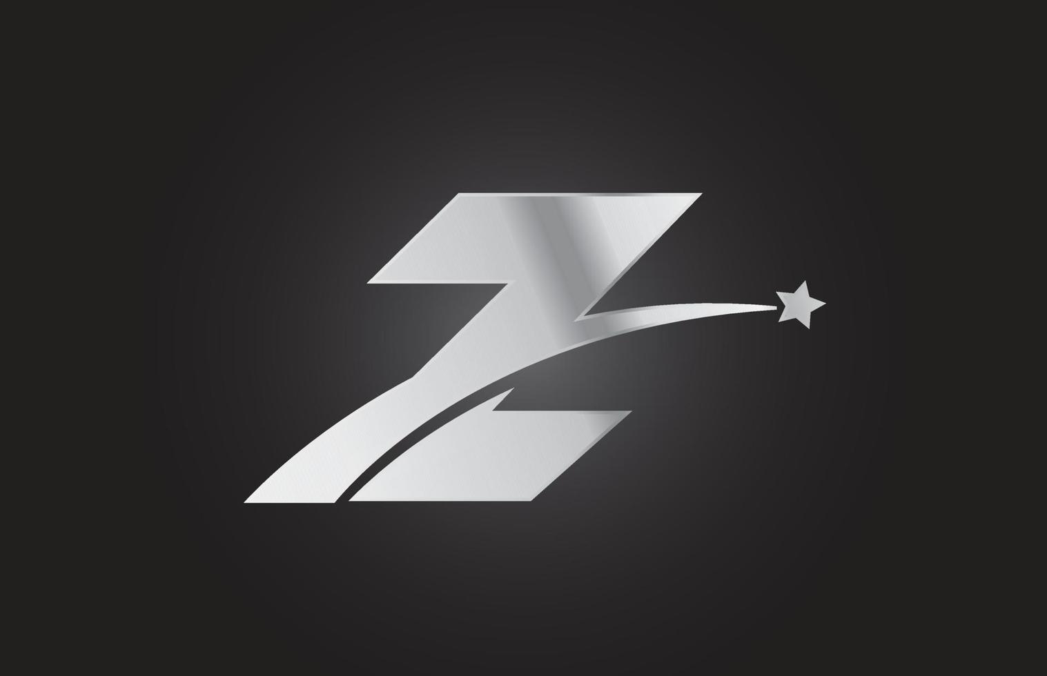 ícone do logotipo da letra do alfabeto de metal prateado z com estrela. design criativo para negócios ou empresa vetor