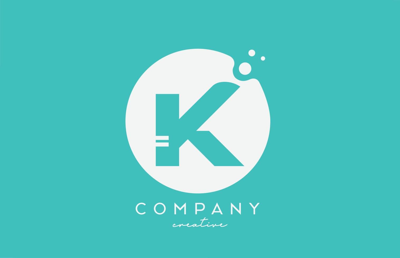 projeto do ícone do logotipo da letra do alfabeto do círculo verde ciano k com pontos. modelo criativo para negócios e empresa vetor