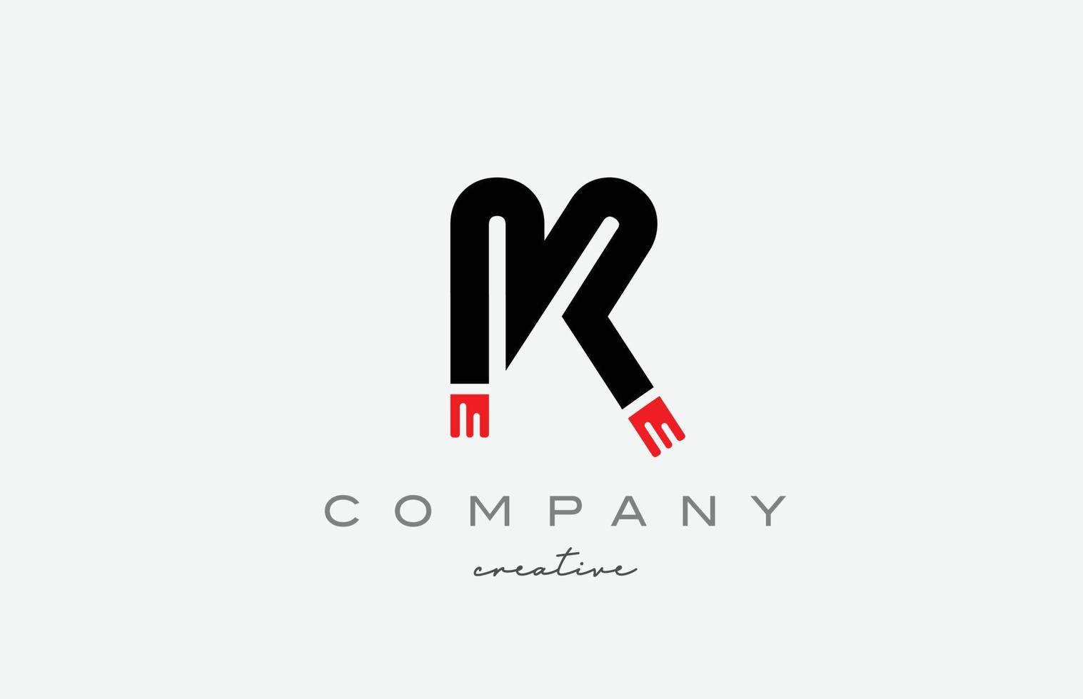 k design de ícone do logotipo da letra do alfabeto preto e vermelho. modelo criativo adequado para uma empresa ou negócio vetor