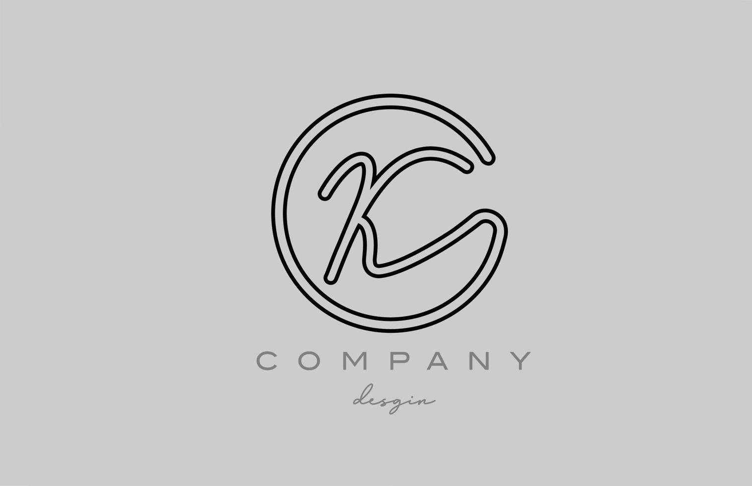 design de ícone do logotipo da letra do alfabeto k preto e cinza com linha. modelo manuscrito para negócios e empresa vetor